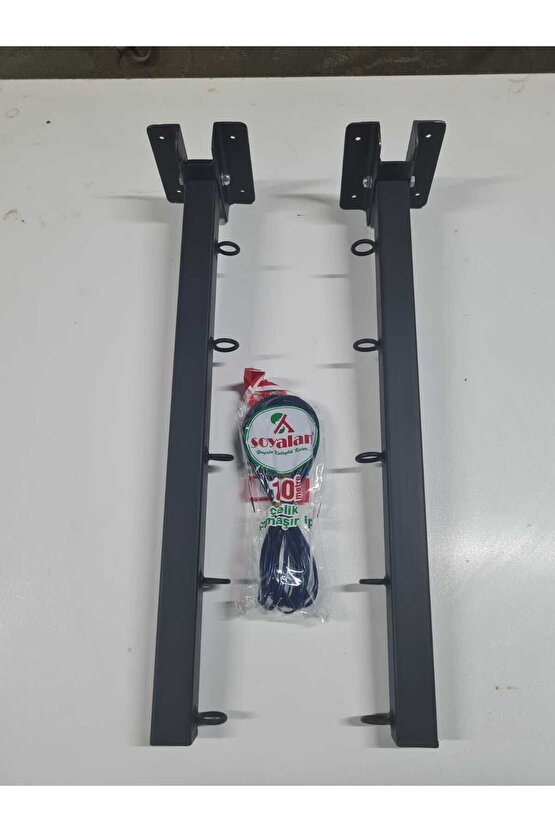 Duvar Tipi Çamaşır Kurutma Askısı  Metal  Siyah  2 Parça – 10m Çelik Halat Hediyeli