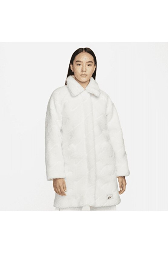 Sportswear Icon Clash White Long Sherpa Kadın Ceket