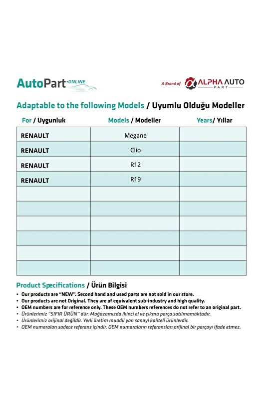 Renault Megane, Clio, R12, R19 için Vites Ara Burcu- 50 Adet