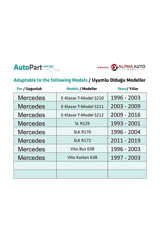 Mercedes 170 C E CLC CLK SLK Vito için İç Döşeme Klips - 100 Adet