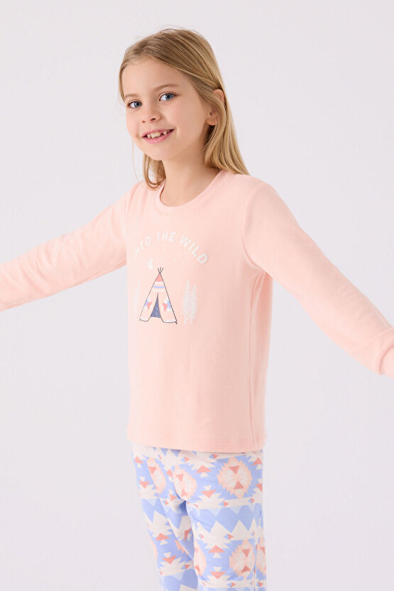 Kız Çocuk Pembe Uzun Kol Pijama Takım