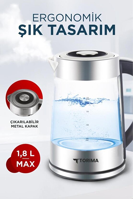 Cam Led Işıklı 1500W 1.8L Kettle Su Isıtıcı TY-S888-040