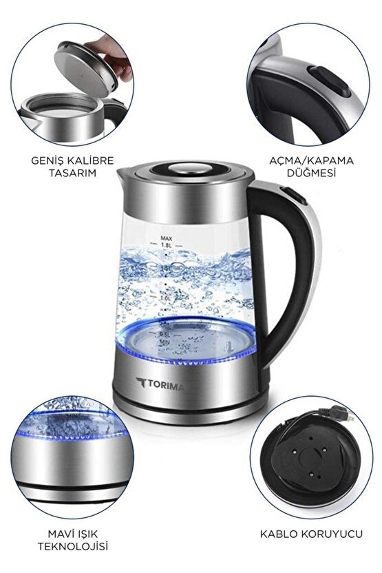 Cam Led Işıklı 1500W 1.8L Kettle Su Isıtıcı TY-S888-040