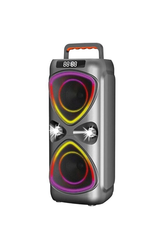 Bluetooh Hoparlör Mikrofonlu Led Işıklı Parti Speaker D78 Gri
