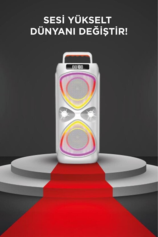 Bluetooh Hoparlör Mikrofonlu Led Işıklı Parti Speaker D78 Beyaz