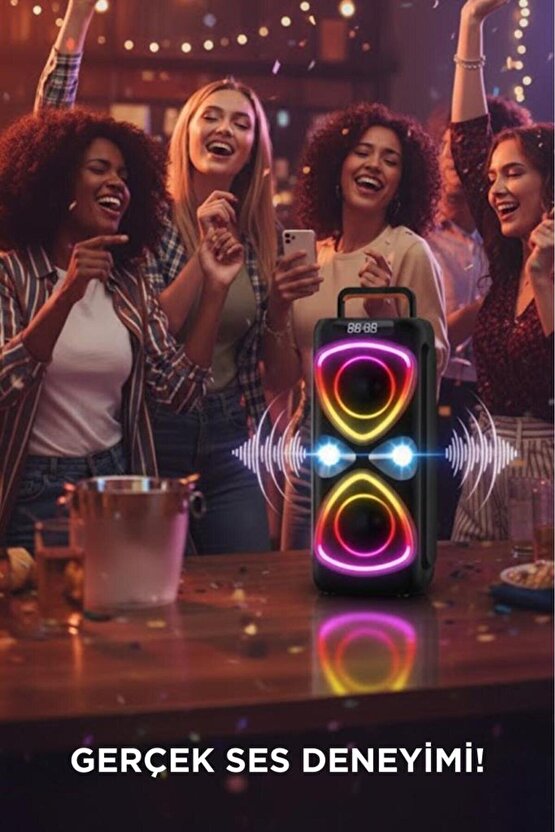 Bluetooh Hoparlör Mikrofonlu Led Işıklı Parti Speaker D78 Siyah