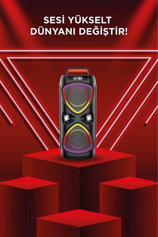 Bluetooh Hoparlör Mikrofonlu Led Işıklı Parti Speaker D78 Siyah
