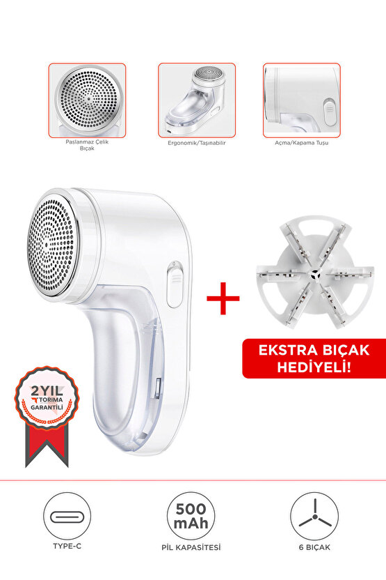 708  Şarjlı Tüy Temizleme ve Tiftik Temizleme Makinesi + Yedek Bıçak Hediyeli
