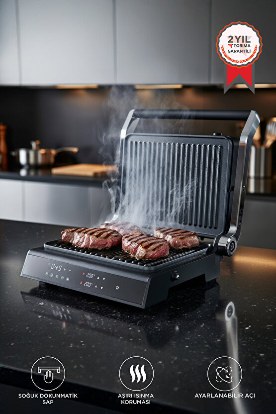Tost Makinesi 2000W Dijital Ekranlı Çıkarılabilir Plakalı Izgara Makinesi TG PRO500 Siyah