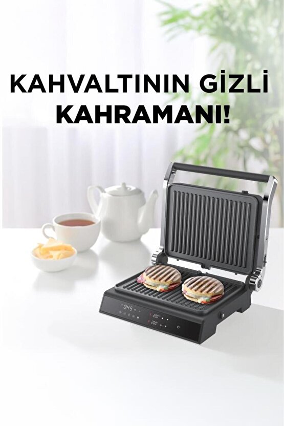 Tost Makinesi 2000W Dijital Ekranlı Çıkarılabilir Plakalı Izgara Makinesi TG PRO500 Siyah
