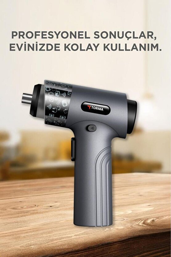 Şarjlı Tornavida Seti 30 Parça Type C Şarjlı Led Işıklı Mıknatıslı TTS01 Gri