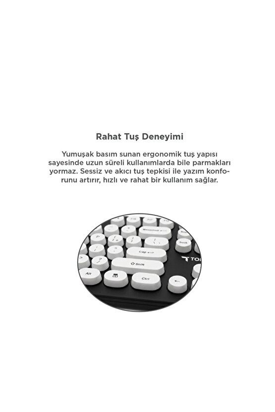 Kablolu Q Klavye Retro Daktilo Görünümlü TK09 Siyah Beyaz