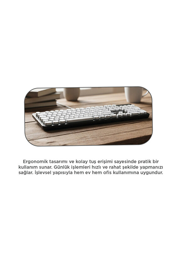 Kablolu Q Klavye Retro Daktilo Görünümlü TK09 Siyah Beyaz
