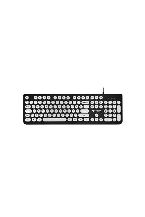 Kablolu Q Klavye Retro Daktilo Görünümlü TK09 Siyah Beyaz