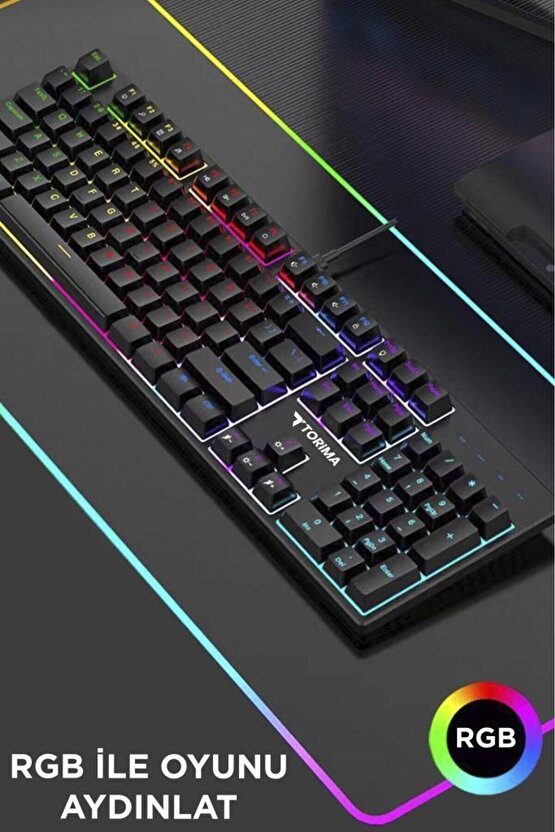 Oyuncu Klavyesi Rgb Işıklı Mekanik Blue Switch Kablolu Klavye TK05 Siyah
