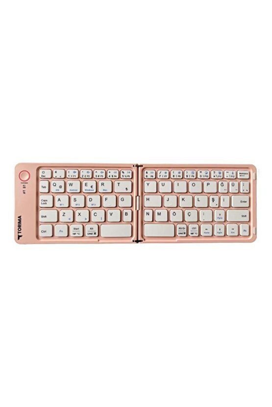 Kablosuz Klavye Bluetooth Katlanabilir Şarjlı Mini Klavye TK08 Pembe
