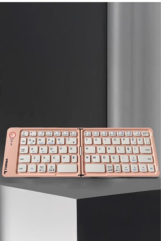 Kablosuz Klavye Bluetooth Katlanabilir Şarjlı Mini Klavye TK08 Pembe