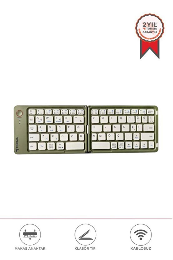 Kablosuz Klavye Bluetooth Katlanabilir Şarjlı Mini Klavye TK08 Yeşil