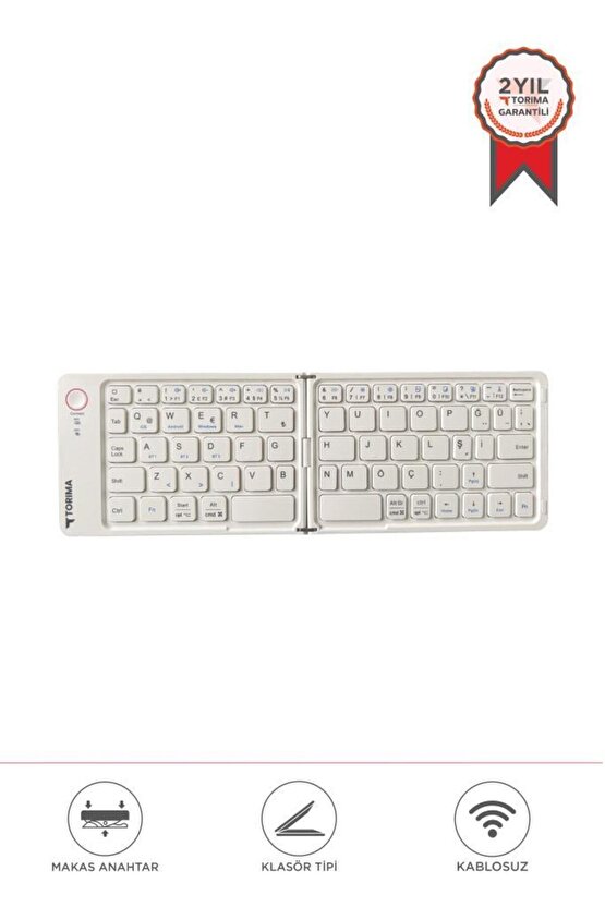 Kablosuz Klavye Bluetooth Katlanabilir Şarjlı Mini Klavye TK08 Beyaz