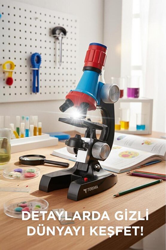 Mikroskop Led Işıklı 6-12 Yaş Çocuklar İçin Eğitici Bilim Mikroskobu Seti TSM01 Siyah