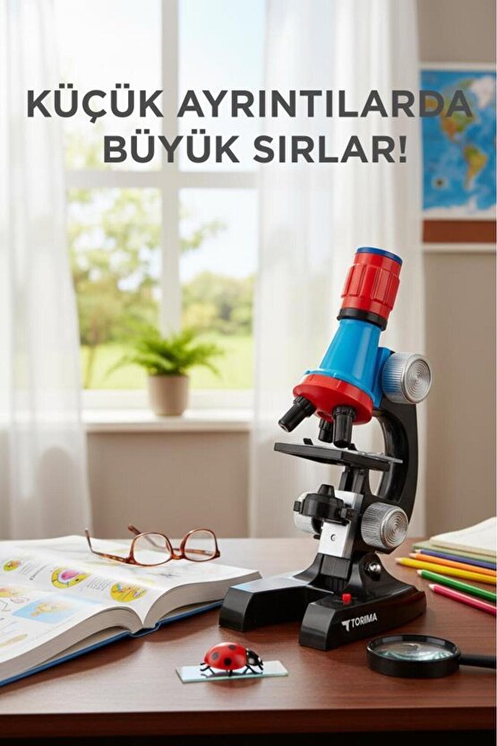 Mikroskop Led Işıklı 6-12 Yaş Çocuklar İçin Eğitici Bilim Mikroskobu Seti TSM01 Siyah