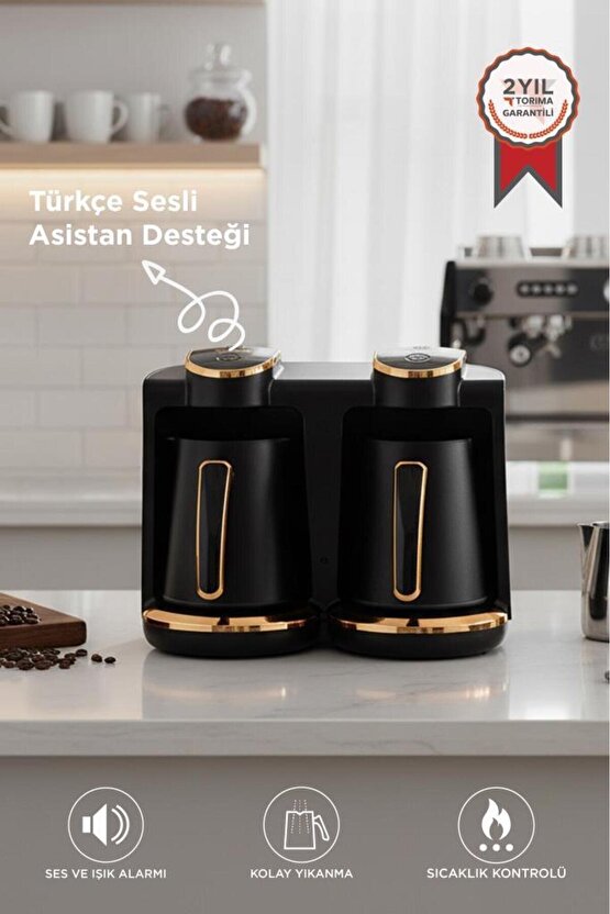Türk Kahvesi Makinesi Çift Hazneli Sesli Komut 8 Fincan Kapasiteli 250ML Kahve Makinesi 202 Double