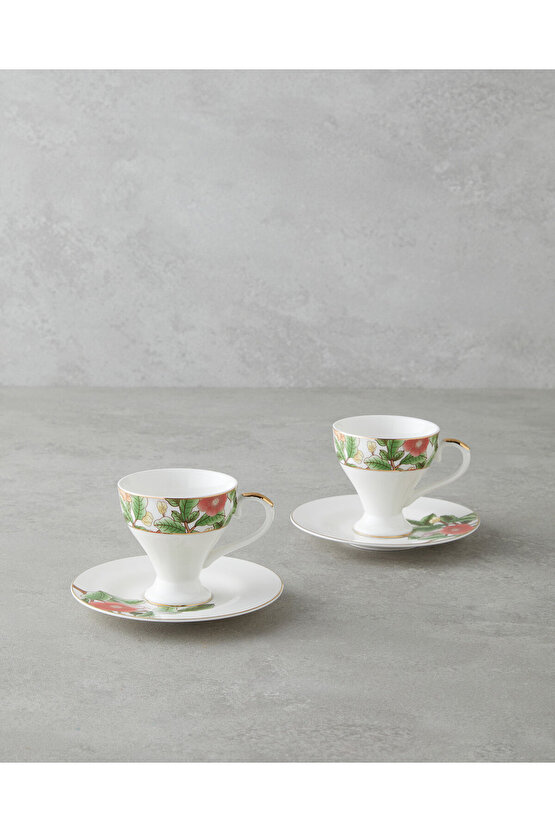 Garden Dream New Bone China 4 Parça 2 Kişilik Kahve Fincan Takımı 90 ml Yeşil-Beyaz