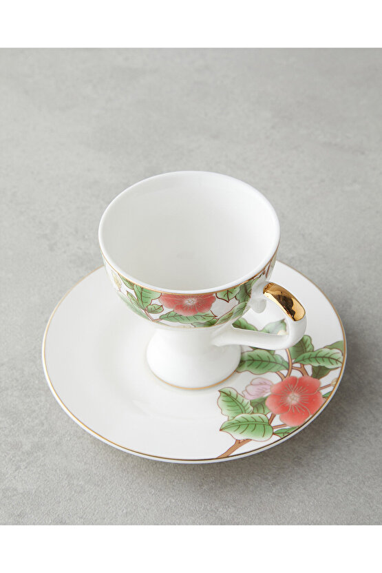 Garden Dream New Bone China 4 Parça 2 Kişilik Kahve Fincan Takımı 90 ml Yeşil-Beyaz