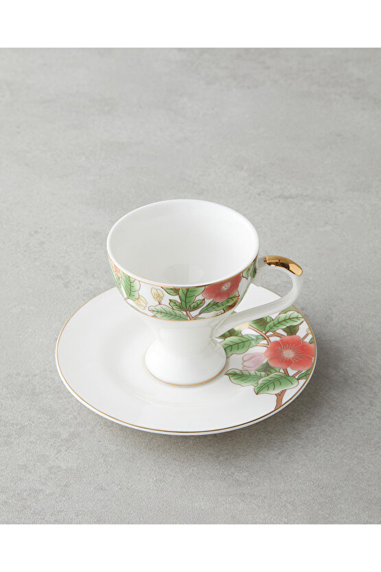 Garden Dream New Bone China 4 Parça 2 Kişilik Kahve Fincan Takımı 90 ml Yeşil-Beyaz