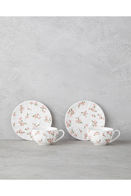 Cordelia New Bone China 4 Parça 2 Kişilik Kahve Fincan Takımı 90 ml Beyaz - Pembe