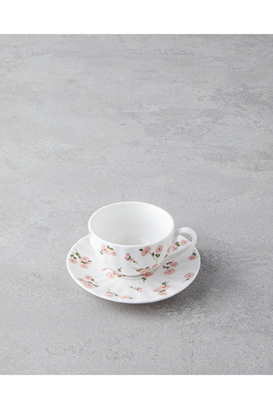Cordelia New Bone China 4 Parça 2 Kişilik Kahve Fincan Takımı 90 ml Beyaz - Pembe