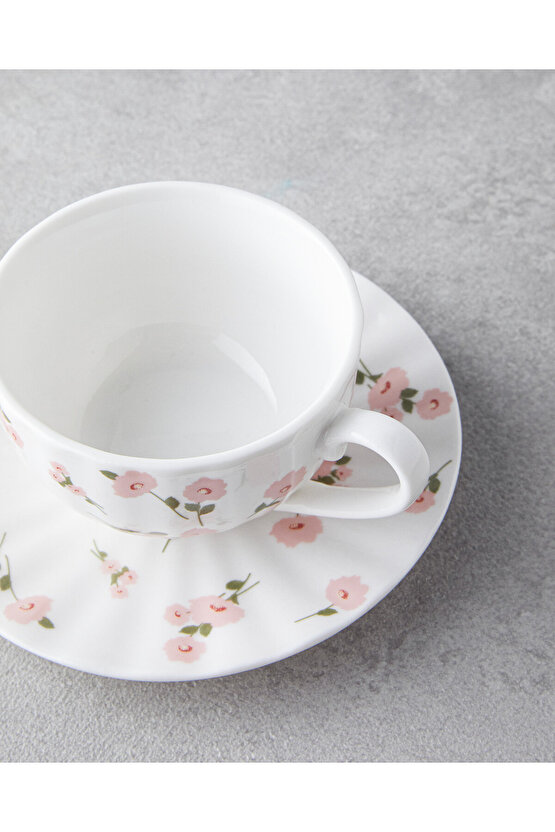 Cordelia New Bone China 4 Parça 2 Kişilik Kahve Fincan Takımı 90 ml Beyaz - Pembe