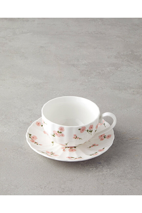 Cordelia New Bone China 4 Parça 2 Kişilik Çay Fincanı Takımı 220 ml Beyaz - Pembe