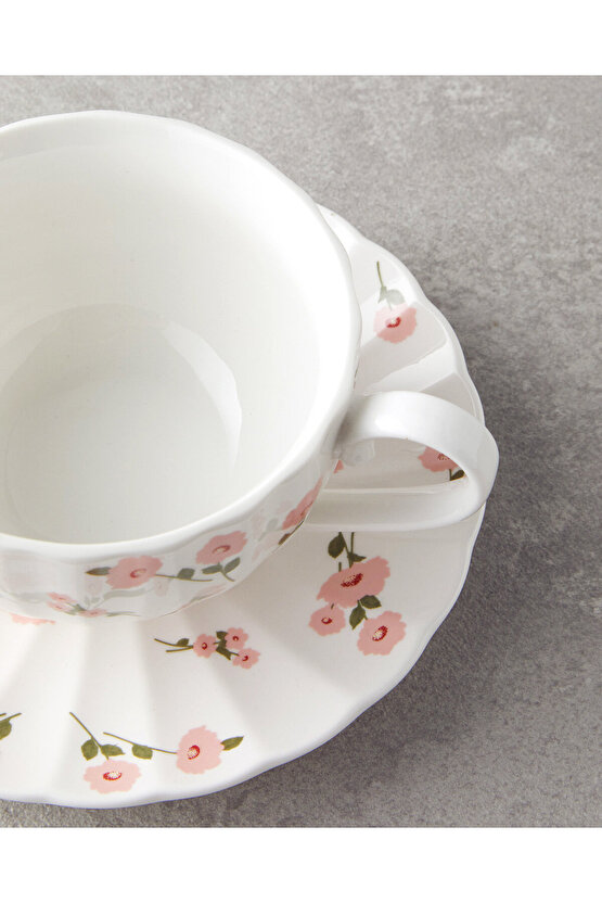 Cordelia New Bone China 4 Parça 2 Kişilik Çay Fincanı Takımı 220 ml Beyaz - Pembe