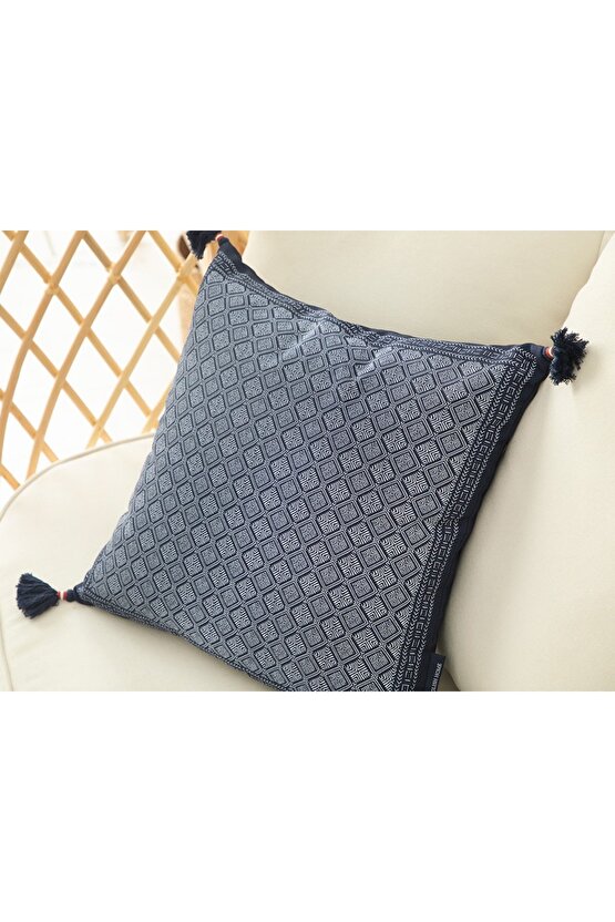 Branche Baskılı Dolgulu Kırlent 43x43 Cm Indigo