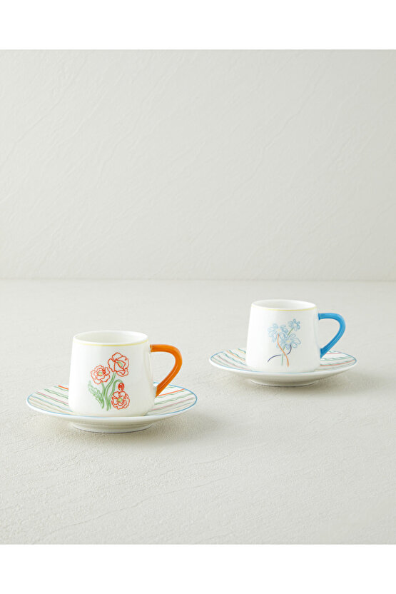 Lyanna New Bone China 4 Parça 2 Kişilik Kahve Fincan Takımı 90 ml Renkli