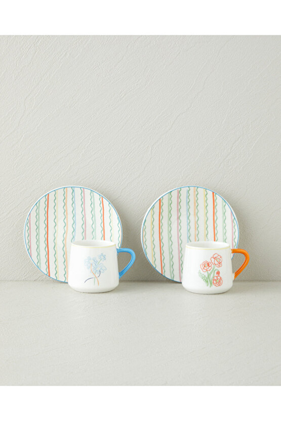 Lyanna New Bone China 4 Parça 2 Kişilik Kahve Fincan Takımı 90 ml Renkli