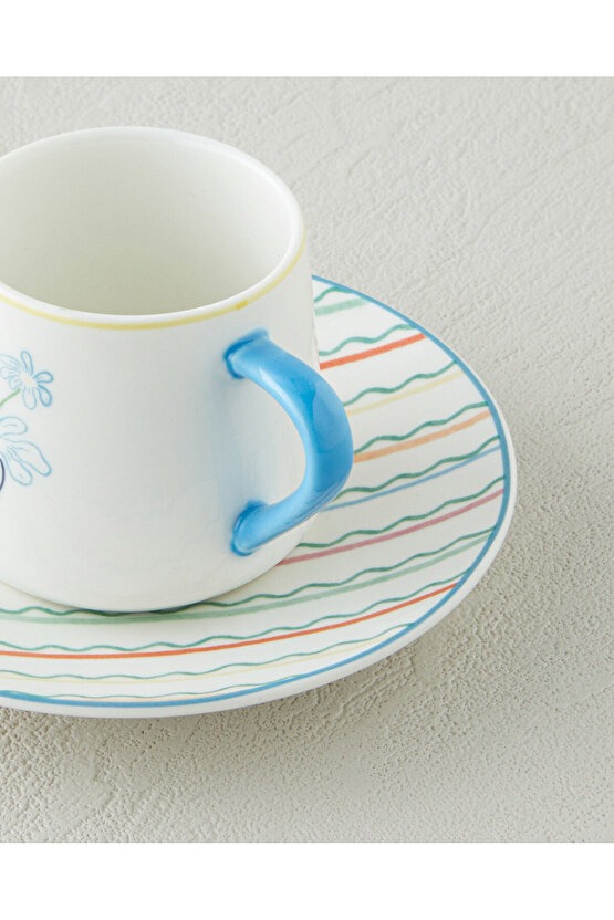 Lyanna New Bone China 4 Parça 2 Kişilik Kahve Fincan Takımı 90 ml Renkli