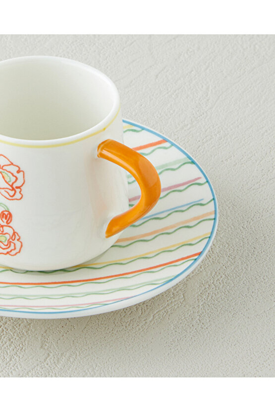 Lyanna New Bone China 4 Parça 2 Kişilik Kahve Fincan Takımı 90 ml Renkli