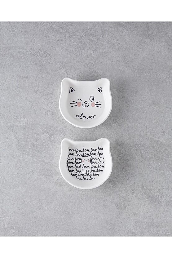 Mingle Cats Seramik 2li Kase 14 cm Beyaz