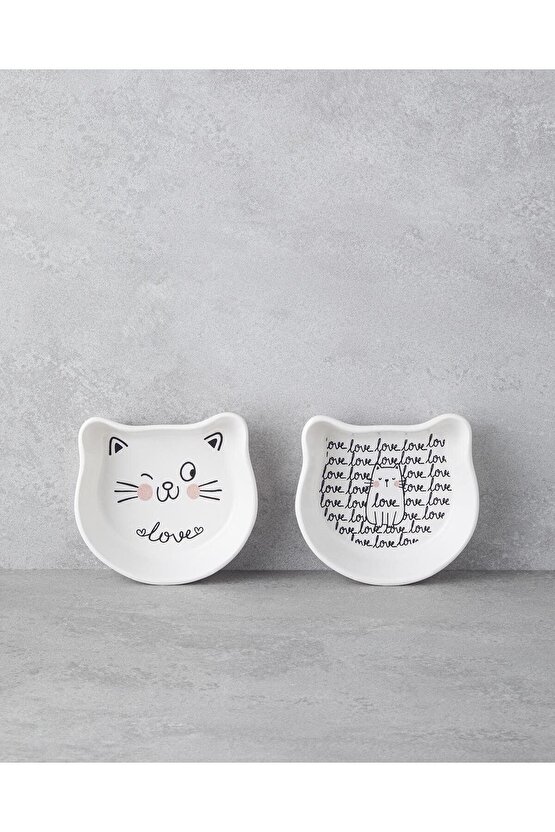 Mingle Cats Seramik 2li Kase 14 cm Beyaz