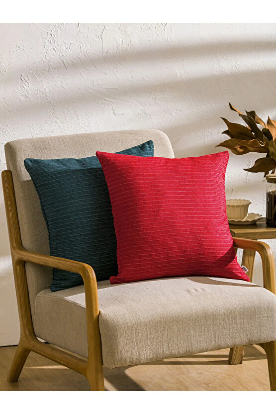 Karışık Çizgi Nakışlı Kırlent Kılıfı 45x45 cm 2li