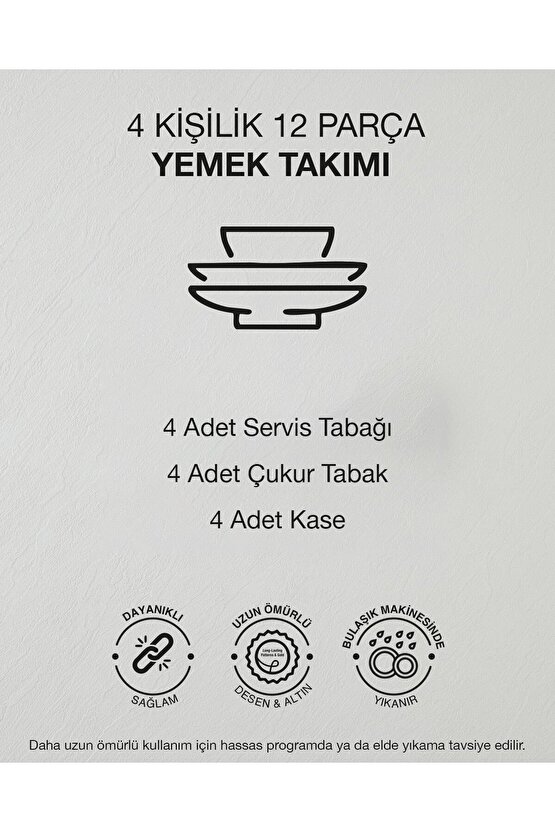 Bloomera Porselen Yemek Takımı 12 Parça 4 Kişilik Renkli