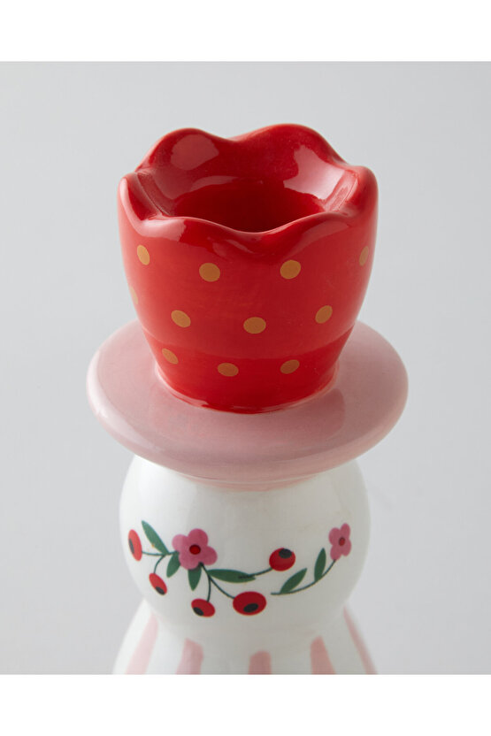 Christmas Şamdan 16 cm Kırmızı - Beyaz