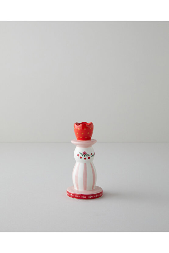 Christmas Şamdan 16 cm Kırmızı - Beyaz