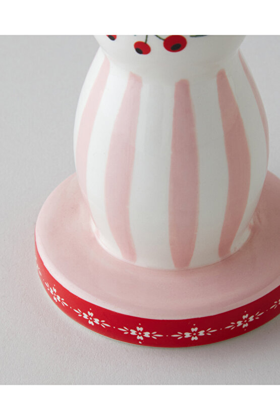 Christmas Şamdan 16 cm Kırmızı - Beyaz