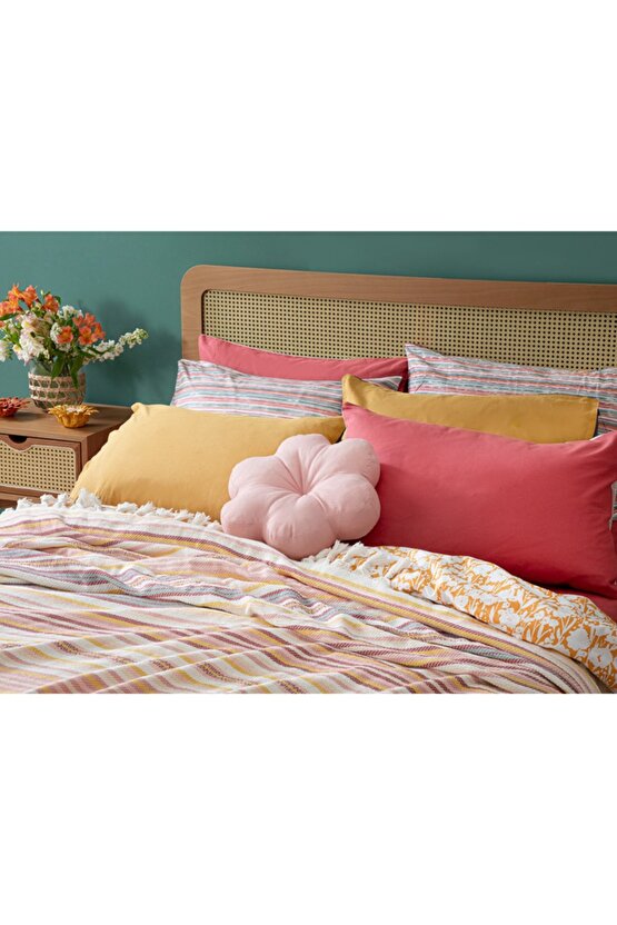 Aria Dokuma Tek Kişilik Yatak Örtüsü 160x240 Cm Pembe - Sarı