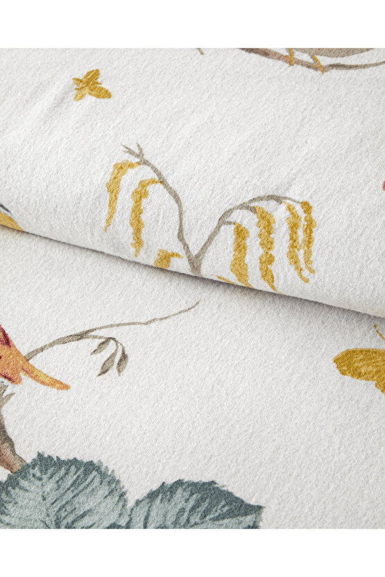 Birds Symphony Flanel King Size Nevresim Takımı 240x220 cm Bej