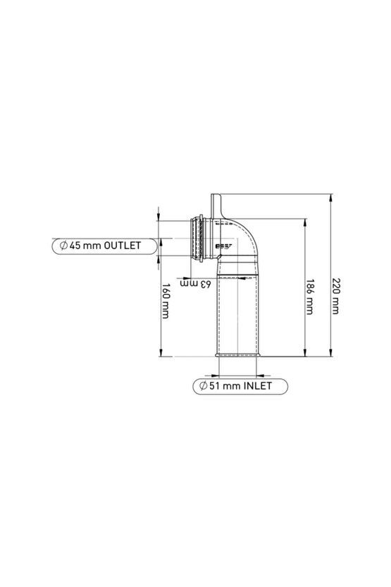 Tesisat Malzemeleri Ø45x90° Gömme Rezervuar Temiz Su Dirseği 220 Mm TR