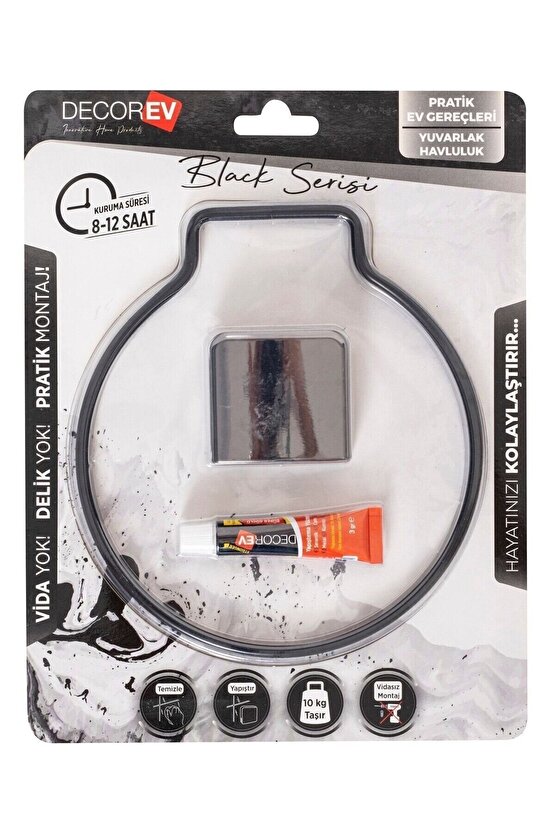 Dekoratif Yapıştırmalı Siyah Metal Havluluk Askı Dc-5059